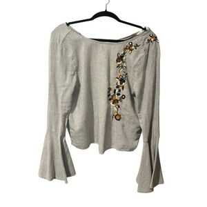 Zara Light Gray Blouse with Colorful Embroidery